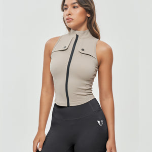 Zip Up Cargo Tank - Khaki