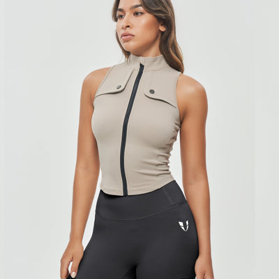 Zip Up Cargo Tank - Khaki