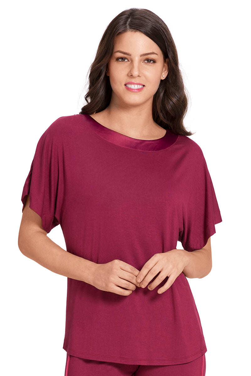 Satin Edge Pyjama Top - Rhododendron