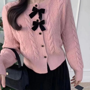 Maya Cute Woolen Sweater with Bow Detail