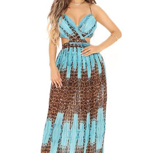 BlackTree Noemi Sleeveless Maxi Dress - Aqua/Combo.