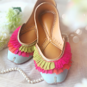 Mint Green Ruffled Jutti with Gota Lace