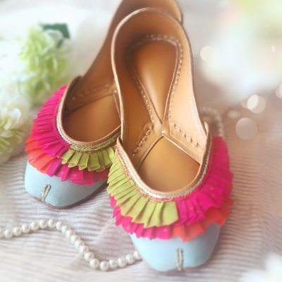 Mint Green Ruffled Jutti with Gota Lace