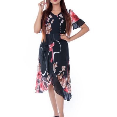 BLACKTREE DEEP NAVY BLUE FLORAL DRESS.