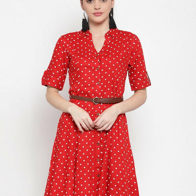 BlackTree Red Cotton Polka Dots Dress..