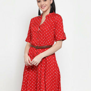 BlackTree Red Cotton Polka Dots Dress..