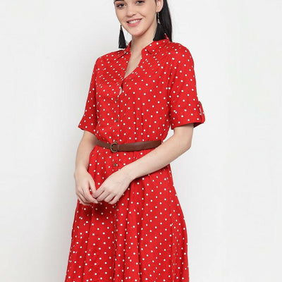 BlackTree Red Cotton Polka Dots Dress..