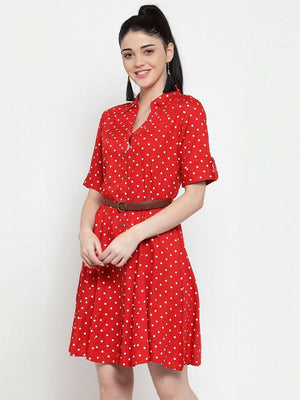 BlackTree Red Cotton Polka Dots Dress..