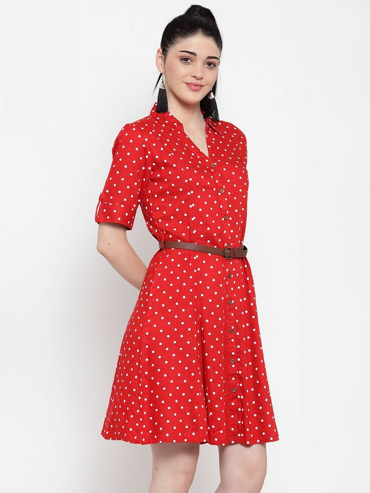 BlackTree Red Cotton Polka Dots Dress..
