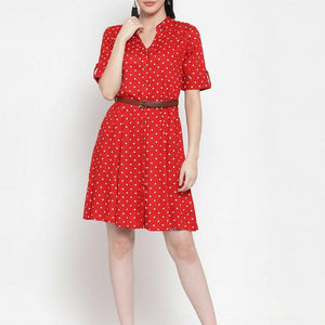 BlackTree Red Cotton Polka Dots Dress..