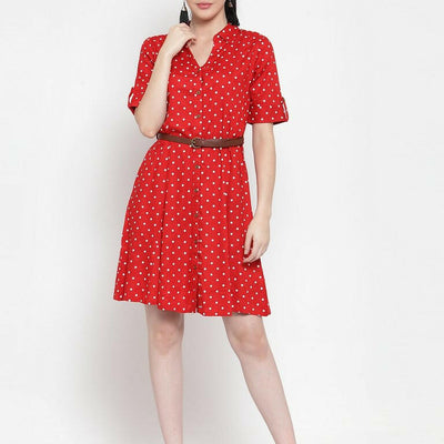 BlackTree Red Cotton Polka Dots Dress..