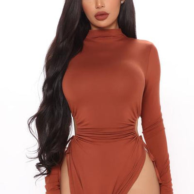 BlackTree Slitsation Long Sleeve Maxi Dress - Rust.
