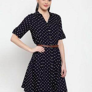 BlackTree Navy Blue Cotton Polka Dots Dress..