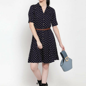 BlackTree Navy Blue Cotton Polka Dots Dress..