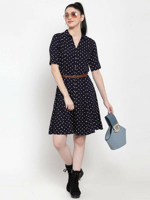 BlackTree Navy Blue Cotton Polka Dots Dress..