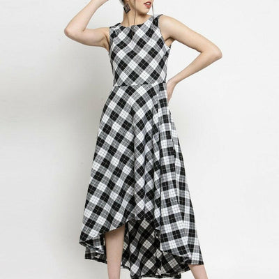 Women Checked White Dress..