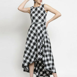 Women Checked White Dress..