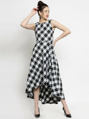 Women Checked White Dress..