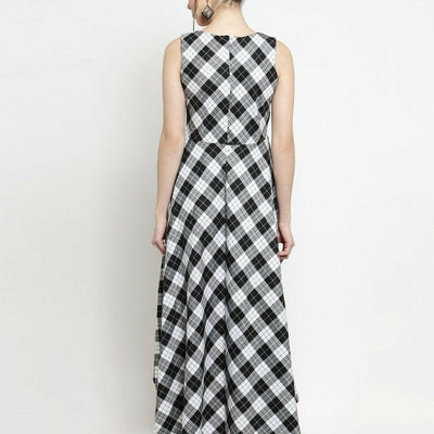 Women Checked White Dress..