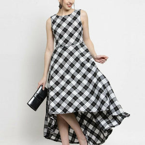 Women Checked White Dress..