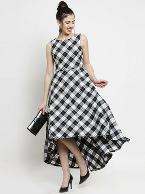 Women Checked White Dress..