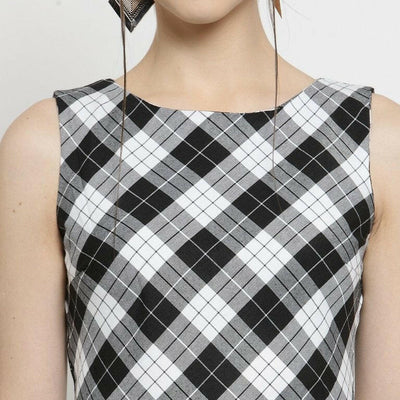 Women Checked White Dress..