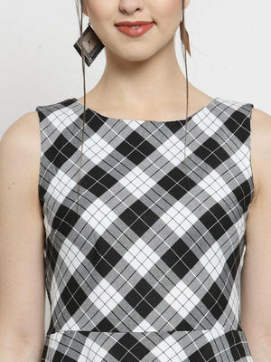 Women Checked White Dress..
