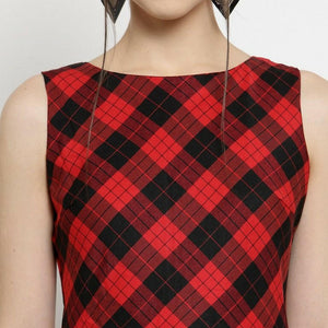 Women Checked Red Round Neck Dress..
