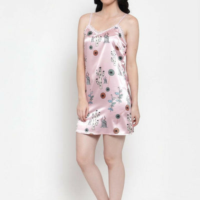 BlackTree Pink Rayon Printed Mini Nighty..