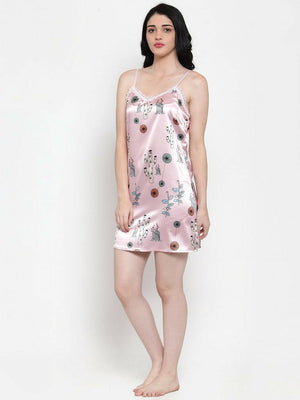BlackTree Pink Rayon Printed Mini Nighty..