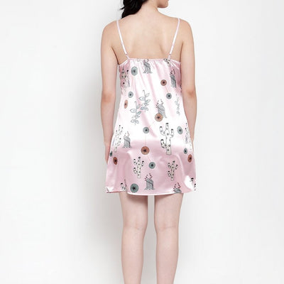 BlackTree Pink Rayon Printed Mini Nighty..