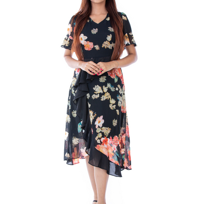 BLACKTREE BLACK FLORAL DRESS.