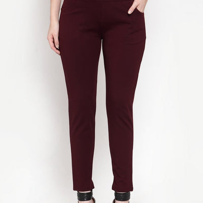 Women Wine Solid Jegging..