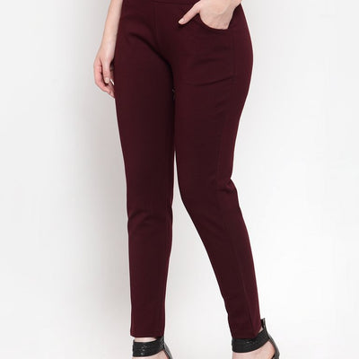 Women Wine Solid Jegging..