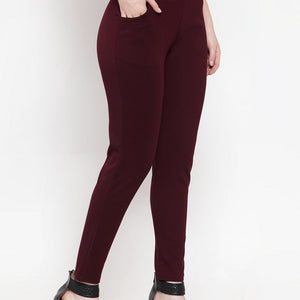 Women Wine Solid Jegging..
