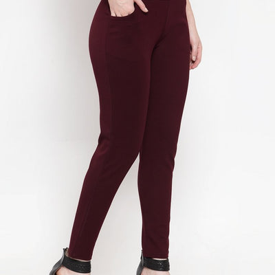 Women Wine Solid Jegging..