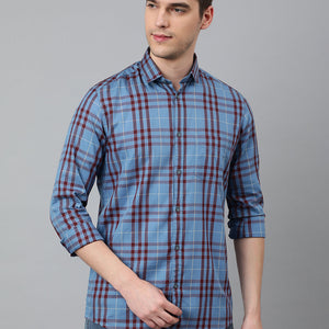 Men Blue Standard Fit Checkered Casual Shirt