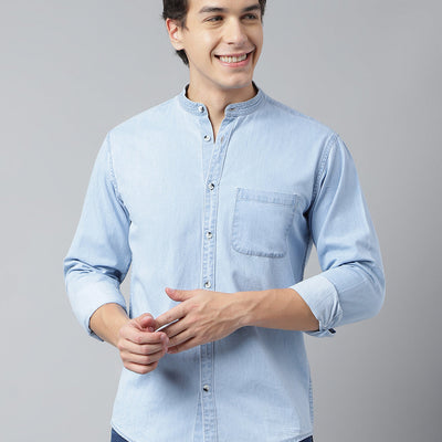 Men Ice Blue Standard Fit Solid Casual Shirt