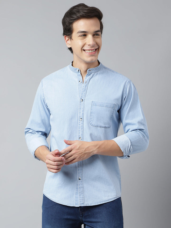 Men Ice Blue Standard Fit Solid Casual Shirt