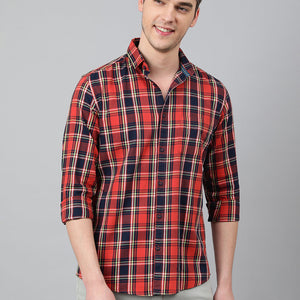 Men Red Standard Fit Checkered Casual Shirt