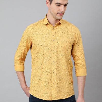 Men Yellow Standard Fit Printed Casual Shirt
