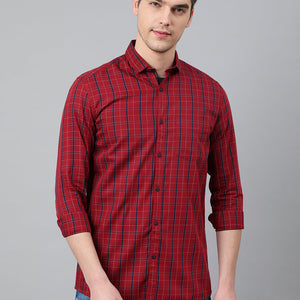 Men Maroon Standard Fit Checkered Casual Shirt