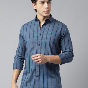Men Blue Standard Fit Checkered Casual Shirt