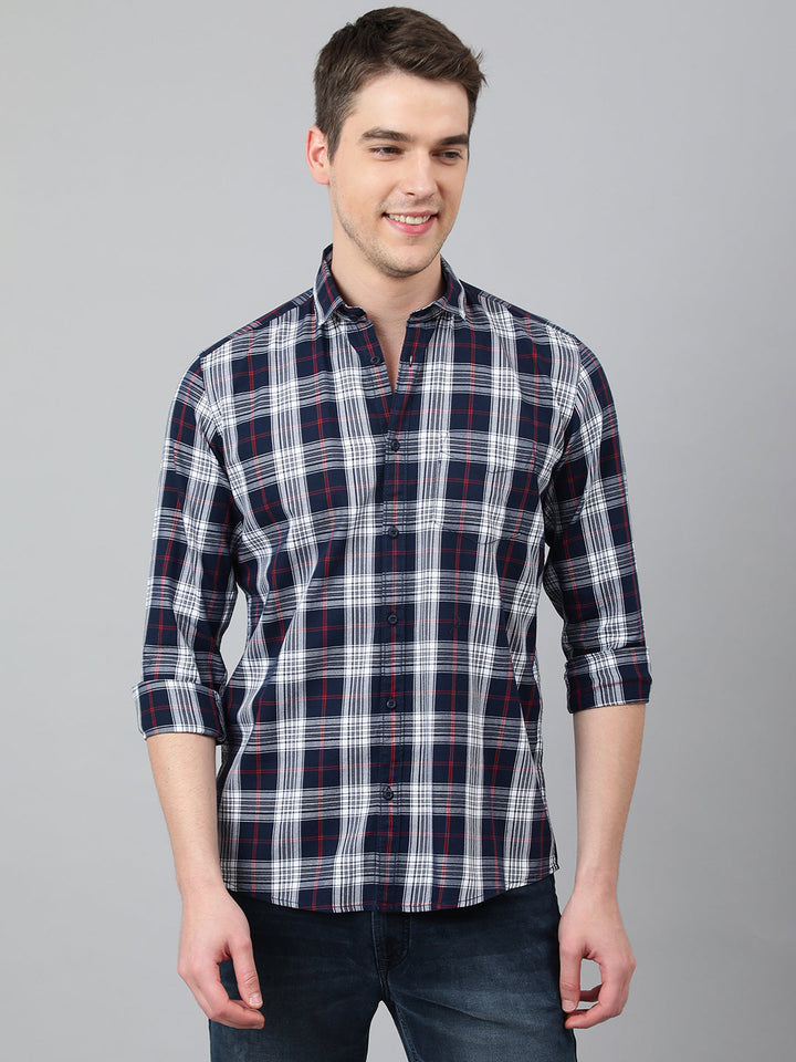 Men Navy Standard Fit Checkered Casual Shirt