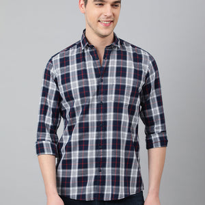 Men Navy Standard Fit Checkered Casual Shirt