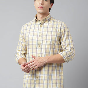 Men Mustard Standard Fit Checkered Casual Shirt