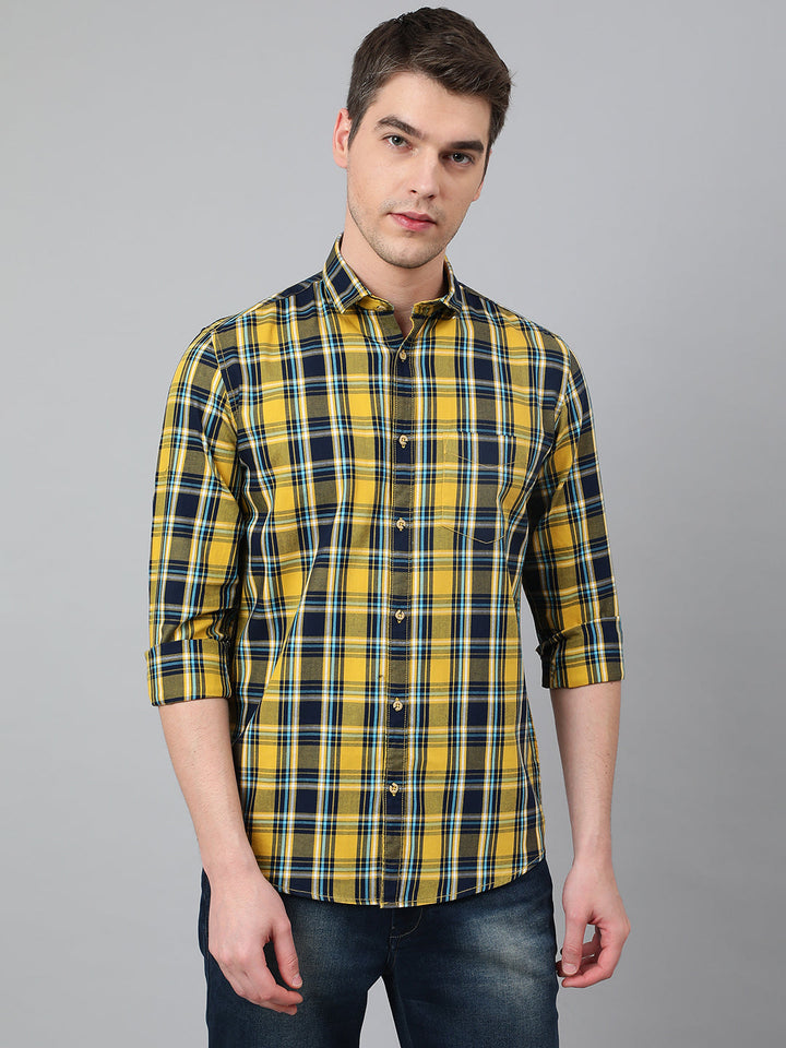 Men Mustard Standard Fit Checkered Casual Shirt