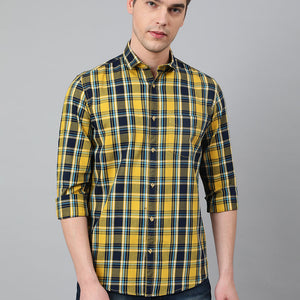 Men Mustard Standard Fit Checkered Casual Shirt