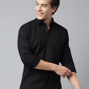 Men Black Standard Fit Solid Casual Shirt