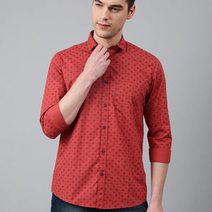 Men Rust Standard Fit Printed Casual Shirt